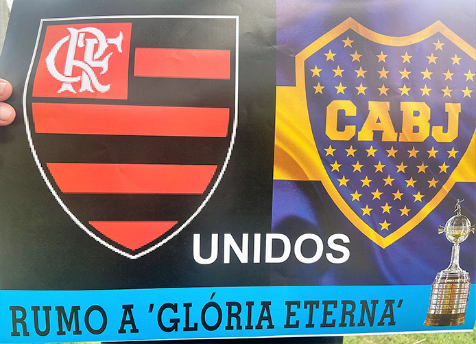 El cartel de los hinchas de Flamengo para alentar a Boca vs Fluminense
