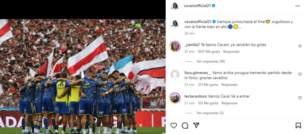 El mensaje de Cavani tras el empate de Boca con River