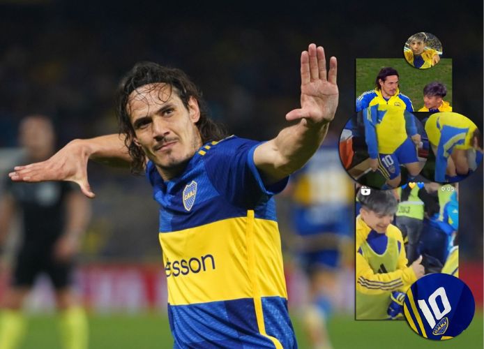 El regalo de Cavani a un juvenil de Boca y la graciosa charla entre ellos